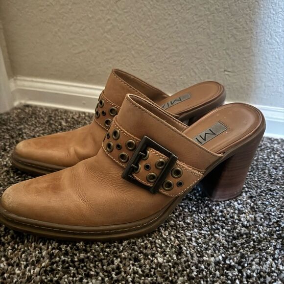 Vtg Y2K MIA Leather Block Heel Western Pointed Toe‎ Boot Mule Sz 8 Harness Strap - Picture 4 of 7
